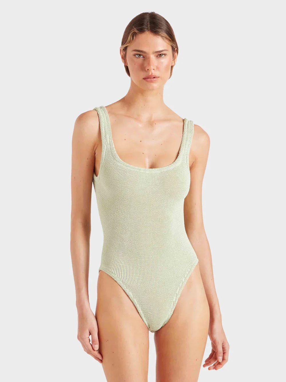Hunza G | Light Green Knit square neck line One-Piece swimsuit